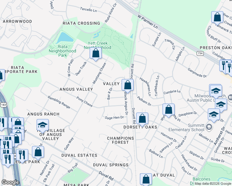 map of restaurants, bars, coffee shops, grocery stores, and more near 5002 Saddle Drive in Austin
