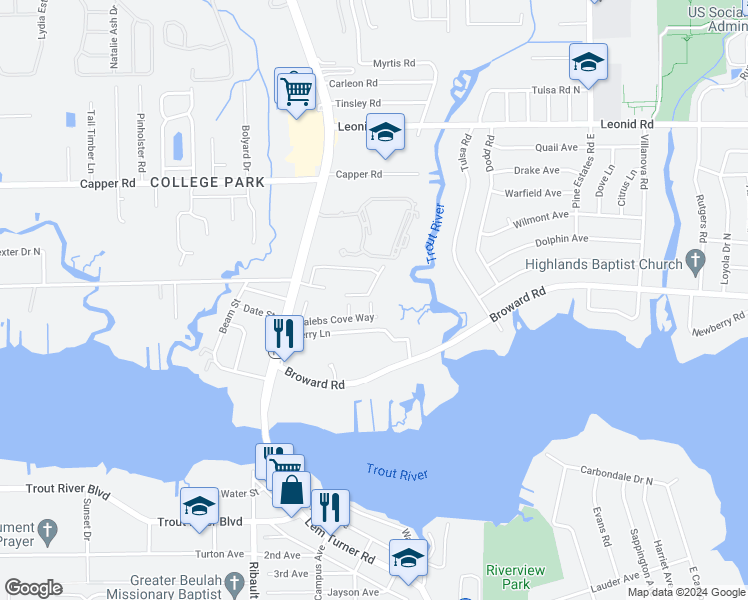 map of restaurants, bars, coffee shops, grocery stores, and more near 10329 Marsh Edge Court in Jacksonville