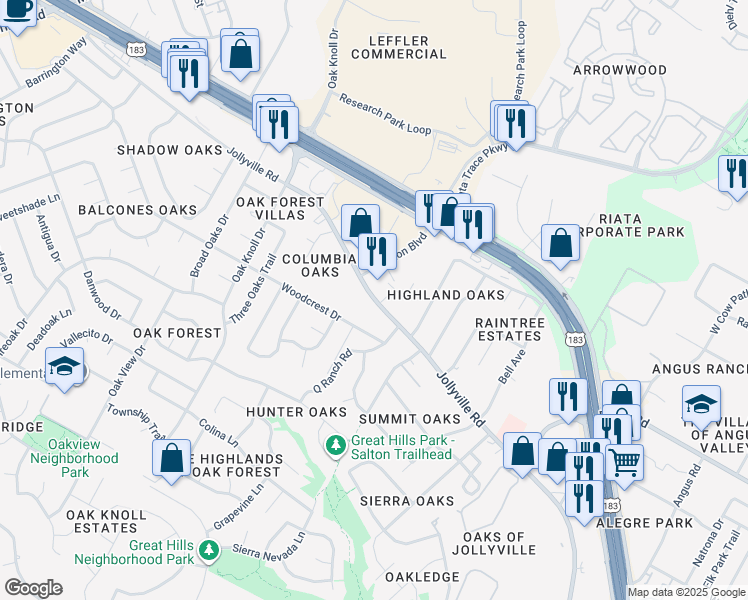 map of restaurants, bars, coffee shops, grocery stores, and more near in Austin