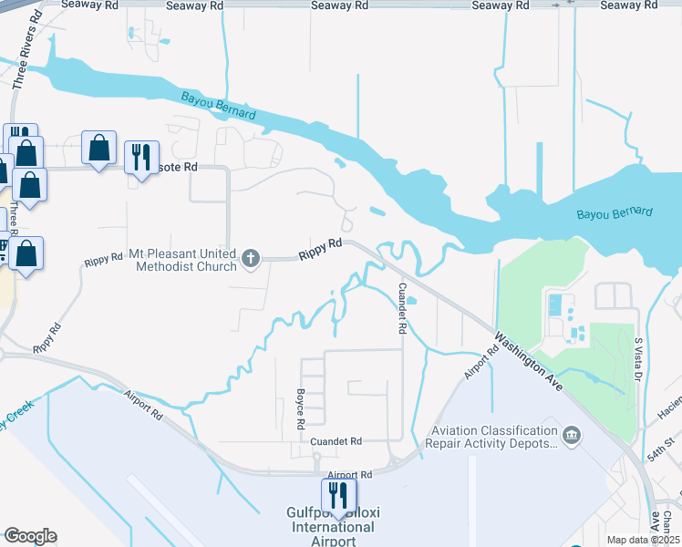 map of restaurants, bars, coffee shops, grocery stores, and more near 14115 Rippy Road in Gulfport