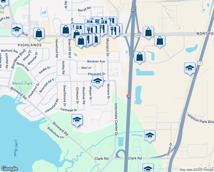 map of restaurants, bars, coffee shops, grocery stores, and more near 10336 Monaco Drive in Jacksonville