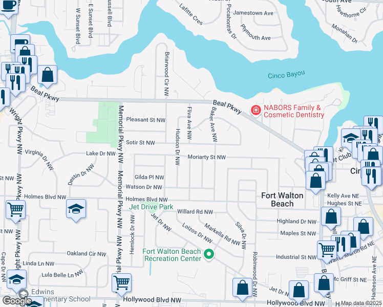 map of restaurants, bars, coffee shops, grocery stores, and more near 139 Moriarty Street Northwest in Fort Walton Beach