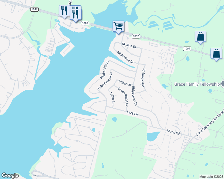map of restaurants, bars, coffee shops, grocery stores, and more near 13314 Hilltop Circle in Willis