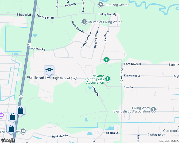 map of restaurants, bars, coffee shops, grocery stores, and more near 8760 Cicilia Court in Navarre