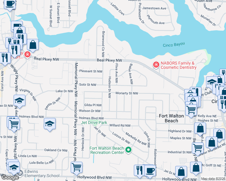 map of restaurants, bars, coffee shops, grocery stores, and more near 120 London Avenue Northwest in Fort Walton Beach