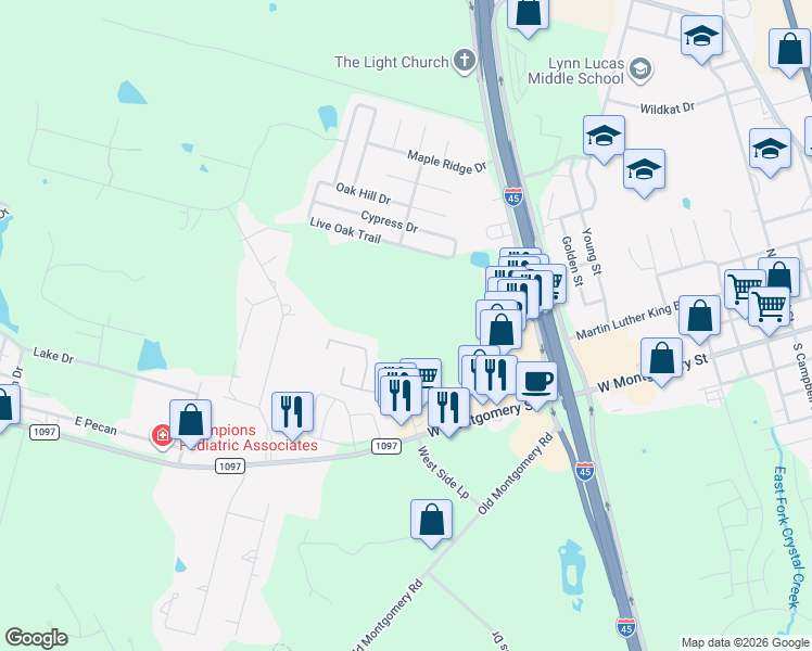 map of restaurants, bars, coffee shops, grocery stores, and more near 12540 Canyon Hill Drive in Willis