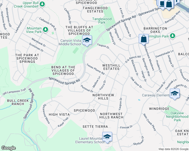 map of restaurants, bars, coffee shops, grocery stores, and more near 8301 Spicewood Springs Cove in Austin