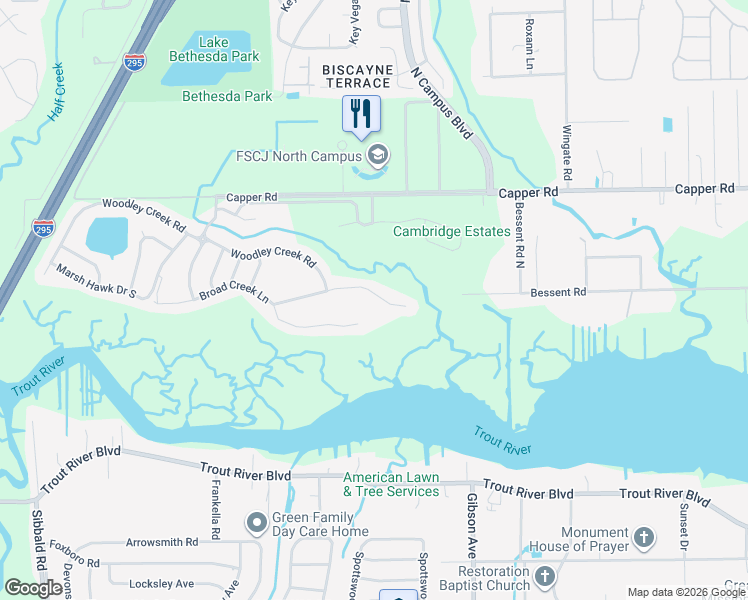 map of restaurants, bars, coffee shops, grocery stores, and more near 3992 Clearbrook Cove Road in Jacksonville