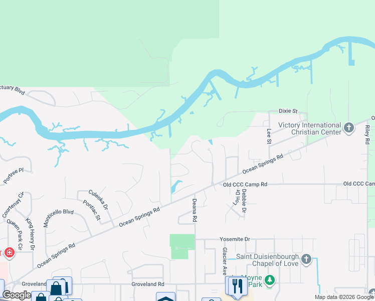 map of restaurants, bars, coffee shops, grocery stores, and more near 5615 Via Toscana in Ocean Springs