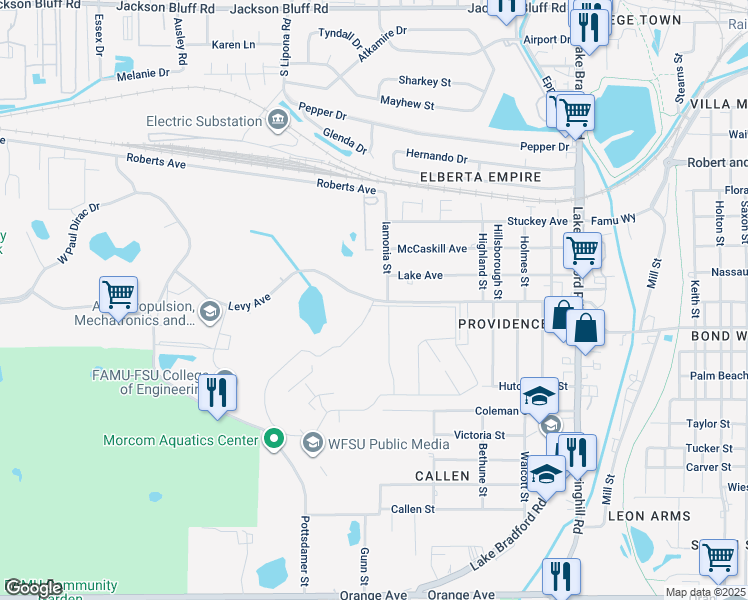 map of restaurants, bars, coffee shops, grocery stores, and more near 2005 Levy Avenue in Tallahassee