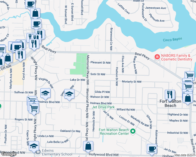 map of restaurants, bars, coffee shops, grocery stores, and more near 118 Maurice Avenue Northwest in Fort Walton Beach