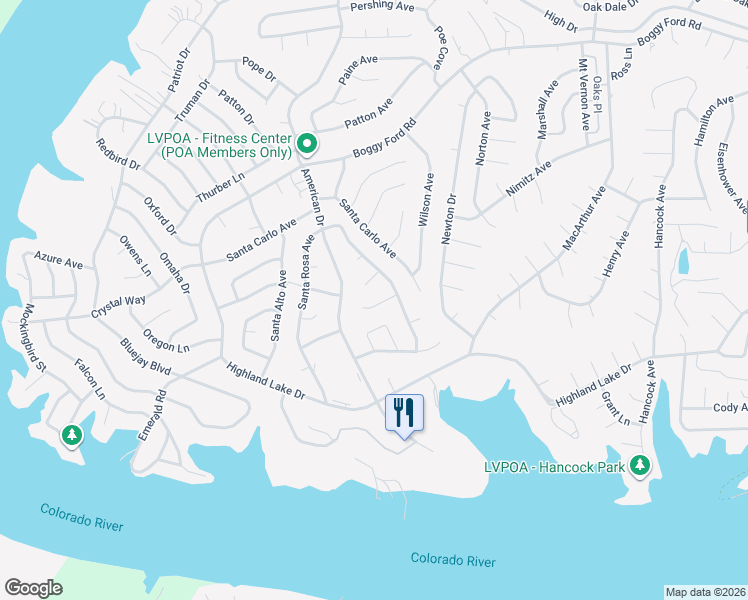 map of restaurants, bars, coffee shops, grocery stores, and more near 21200 Winslow Cove in Lago Vista