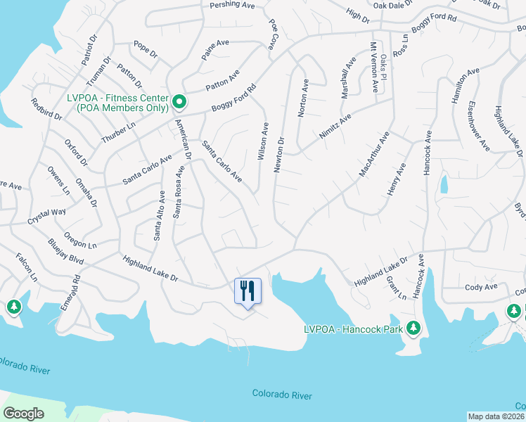 map of restaurants, bars, coffee shops, grocery stores, and more near 21001 Santa Rosa Avenue in Lago Vista