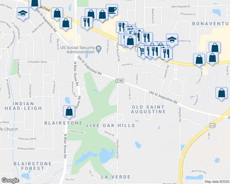 map of restaurants, bars, coffee shops, grocery stores, and more near 1514 Keily Run in Tallahassee