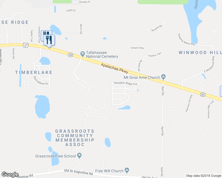 map of restaurants, bars, coffee shops, grocery stores, and more near 2846 Hampton Meadow Drive in Tallahassee