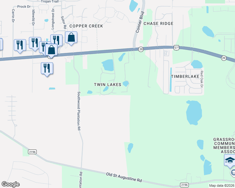 map of restaurants, bars, coffee shops, grocery stores, and more near 1516 Twin Lakes Circle in Tallahassee