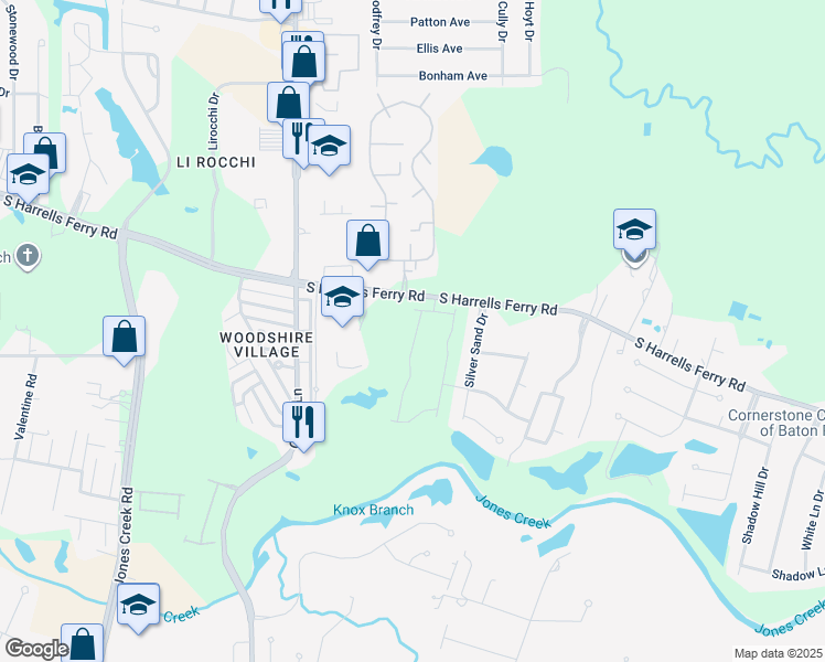 map of restaurants, bars, coffee shops, grocery stores, and more near 16412 South Harrells Ferry Road in Baton Rouge