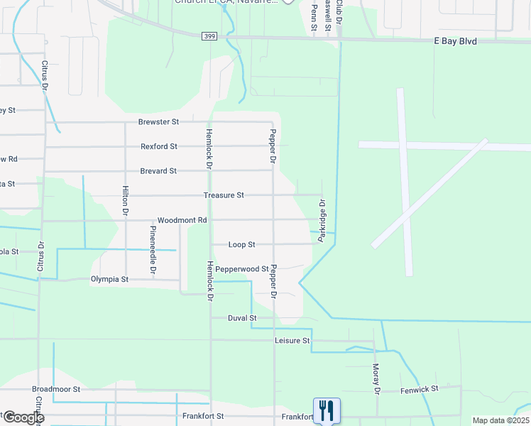 map of restaurants, bars, coffee shops, grocery stores, and more near 7592 Woodmont Road in Navarre
