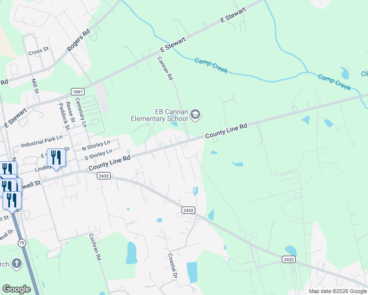 map of restaurants, bars, coffee shops, grocery stores, and more near 7581 County Line Road in Willis