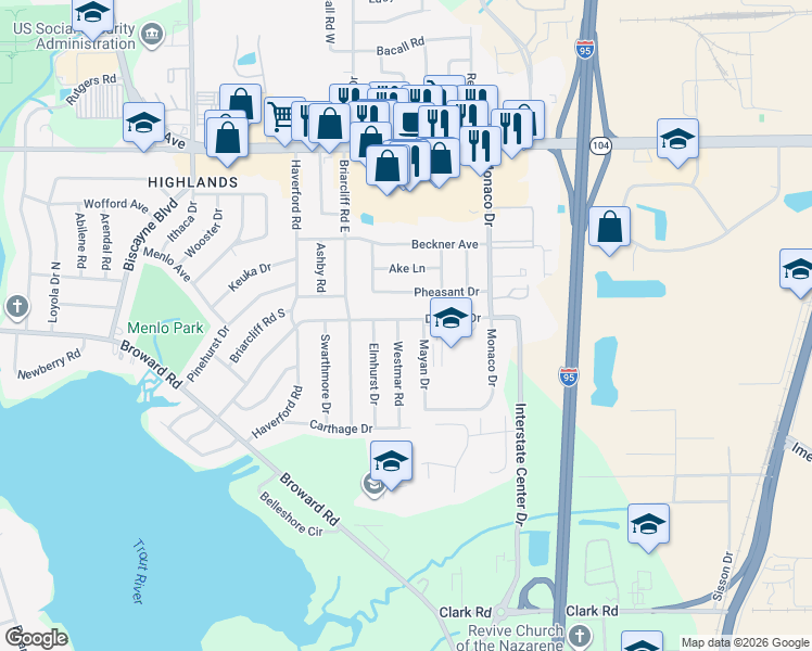 map of restaurants, bars, coffee shops, grocery stores, and more near 1037 De Paul Drive in Jacksonville