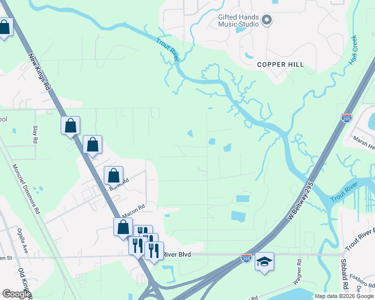 map of restaurants, bars, coffee shops, grocery stores, and more near 6248 North Street in Jacksonville