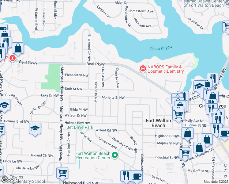 map of restaurants, bars, coffee shops, grocery stores, and more near 125 Sotir Street Northwest in Fort Walton Beach