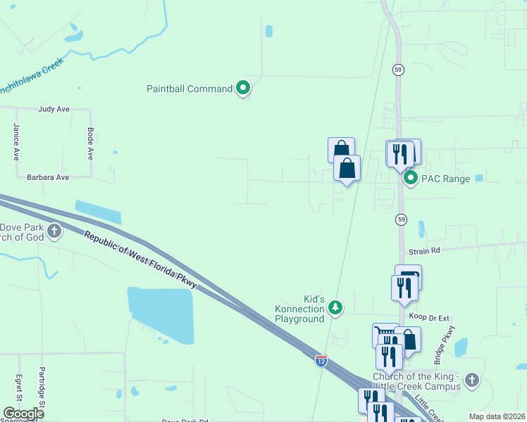 map of restaurants, bars, coffee shops, grocery stores, and more near 68389 Compass Way East in Mandeville