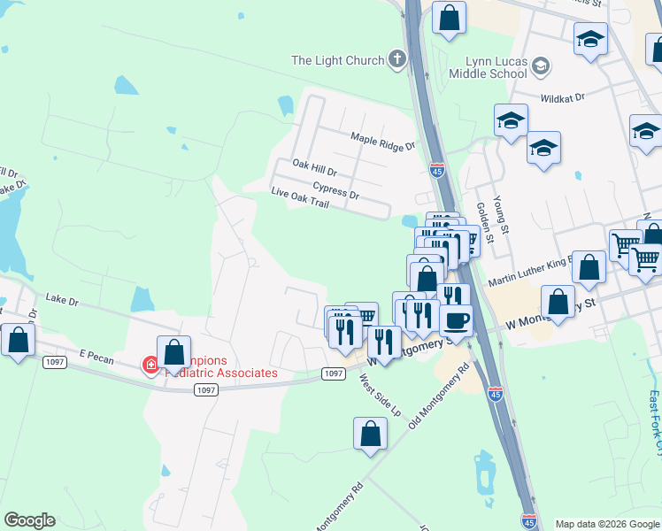 map of restaurants, bars, coffee shops, grocery stores, and more near 12540 Canyon Hill Drive in Willis