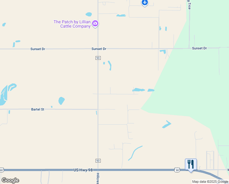 map of restaurants, bars, coffee shops, grocery stores, and more near 33175 Collier Road in Lillian