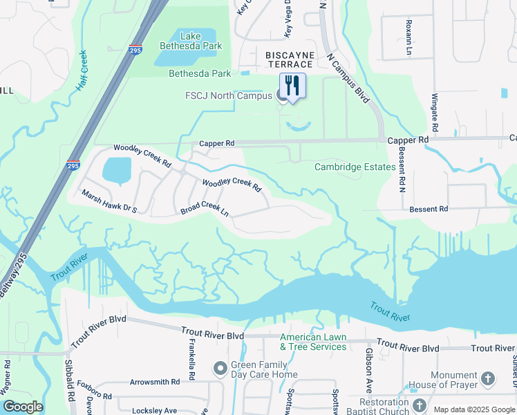 map of restaurants, bars, coffee shops, grocery stores, and more near 4115 Clearbrook Cove Road in Jacksonville