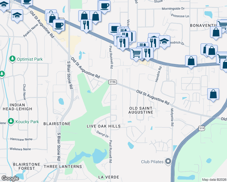 map of restaurants, bars, coffee shops, grocery stores, and more near 1515 Paul Russell Road in Tallahassee