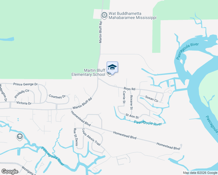 map of restaurants, bars, coffee shops, grocery stores, and more near 1311 Roys Road in Gautier