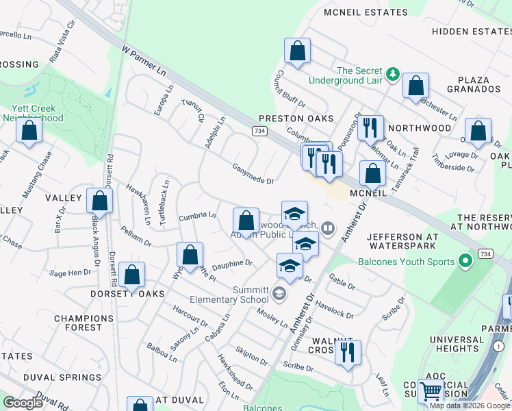 map of restaurants, bars, coffee shops, grocery stores, and more near 4210 Adelphi Lane in Austin