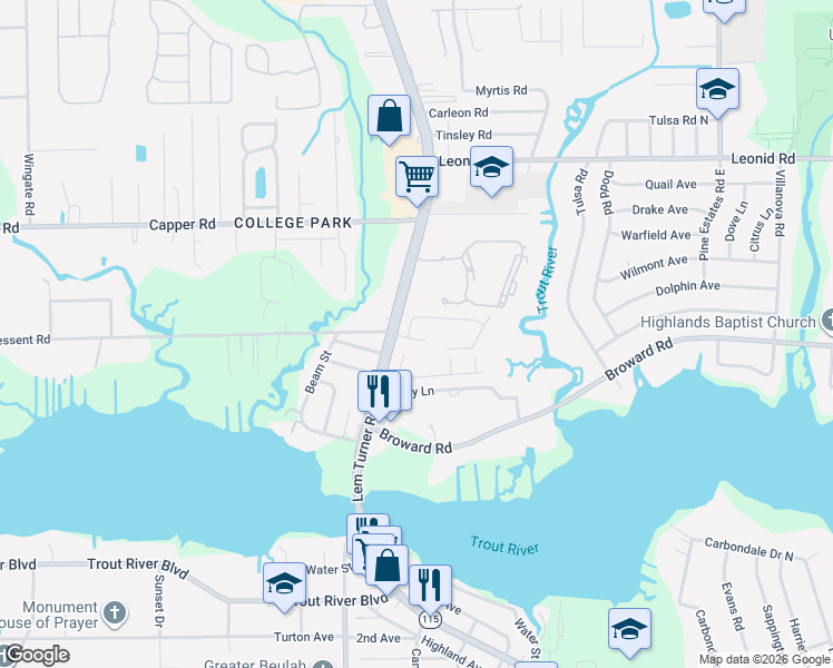 map of restaurants, bars, coffee shops, grocery stores, and more near 2956 Centerwood Drive North in Jacksonville