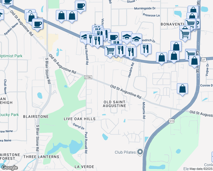 map of restaurants, bars, coffee shops, grocery stores, and more near 1426 Stevenson Drive in Tallahassee