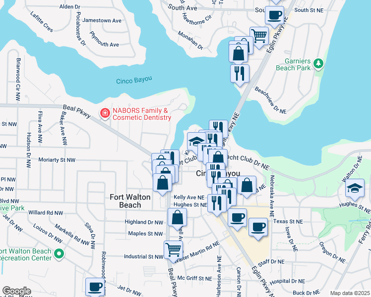 map of restaurants, bars, coffee shops, grocery stores, and more near 17 Lucille Street in Fort Walton Beach