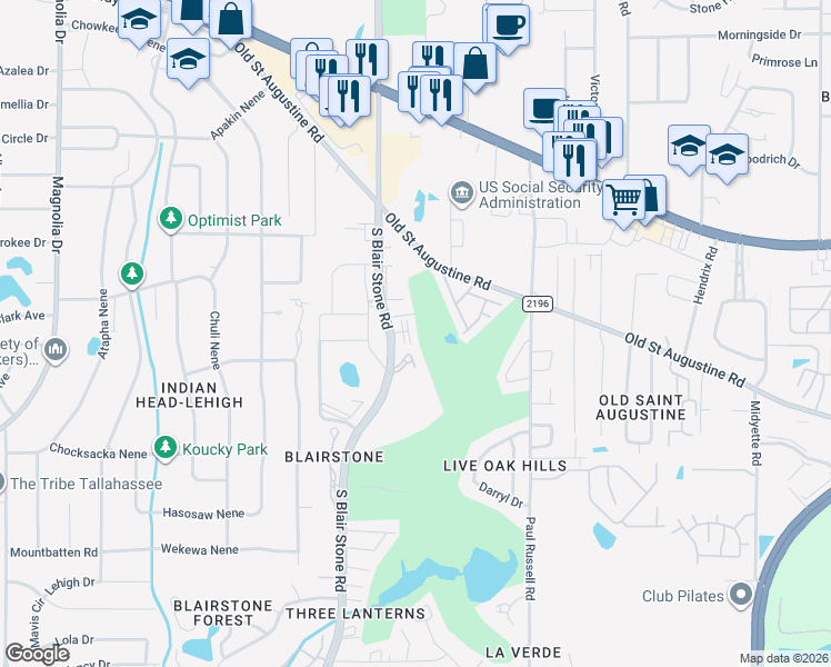 map of restaurants, bars, coffee shops, grocery stores, and more near 2721 Blair stone Lane in Tallahassee