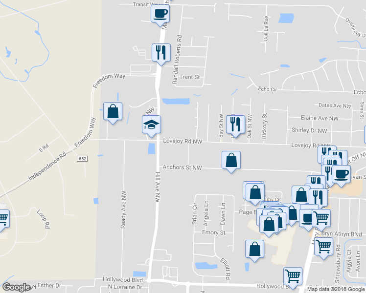 map of restaurants, bars, coffee shops, grocery stores, and more near 656 Lovejoy Road Northwest in Fort Walton Beach