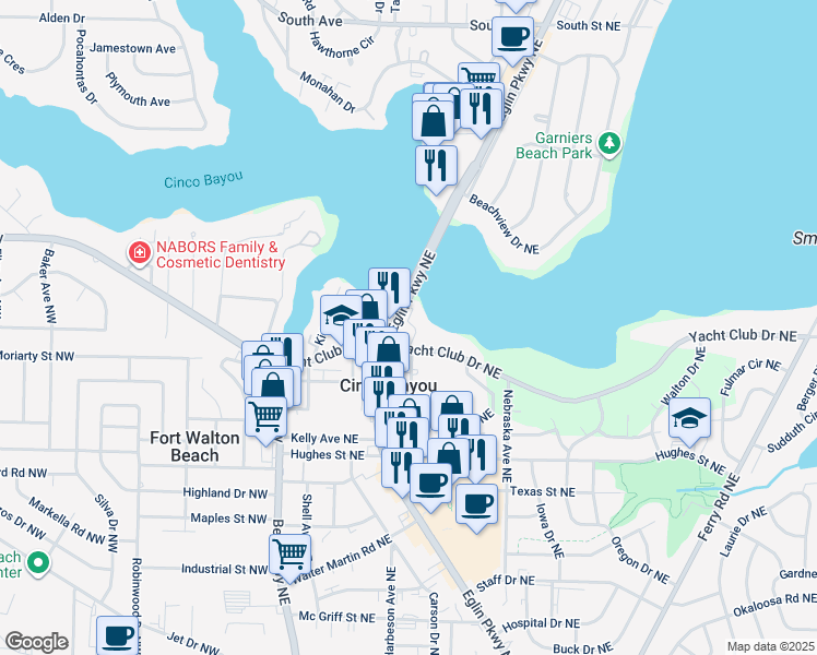 map of restaurants, bars, coffee shops, grocery stores, and more near 7 Laguna Street in Fort Walton Beach