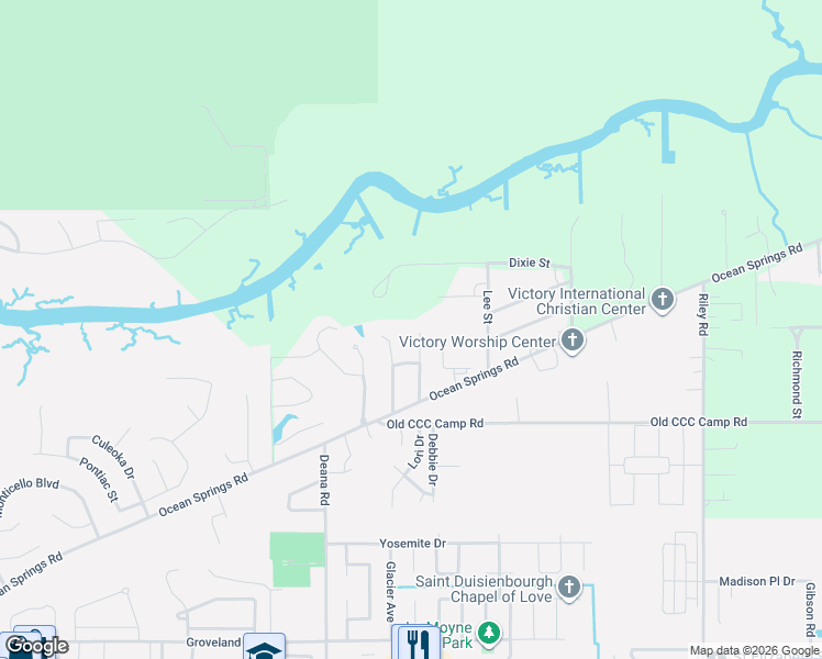 map of restaurants, bars, coffee shops, grocery stores, and more near 5609 Chalone Place in Ocean Springs