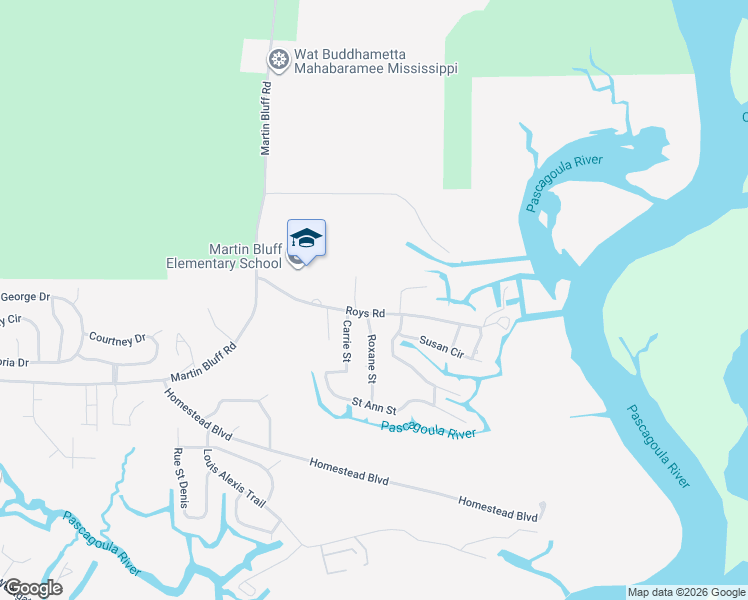 map of restaurants, bars, coffee shops, grocery stores, and more near 1016 Roys Rd in Gautier