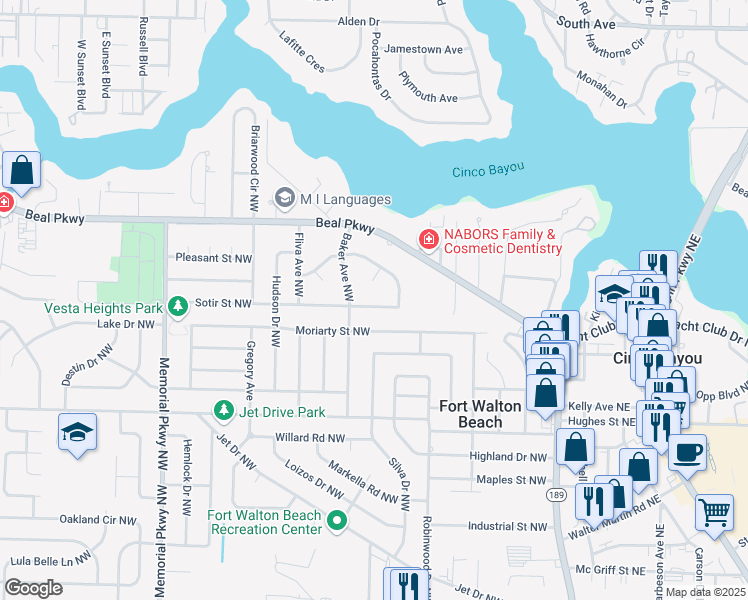 map of restaurants, bars, coffee shops, grocery stores, and more near 117 Sotir Street Northwest in Fort Walton Beach