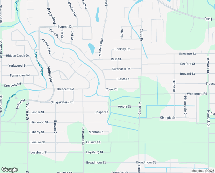map of restaurants, bars, coffee shops, grocery stores, and more near 2450 Cove Road in Navarre