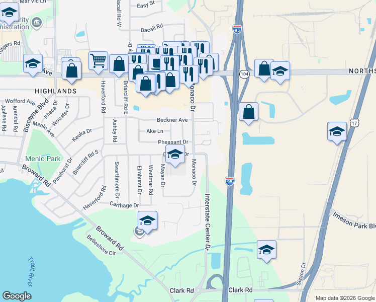 map of restaurants, bars, coffee shops, grocery stores, and more near 10368 Monaco Drive in Jacksonville