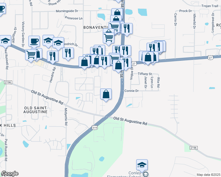 map of restaurants, bars, coffee shops, grocery stores, and more near 1321 Kings Drive in Tallahassee