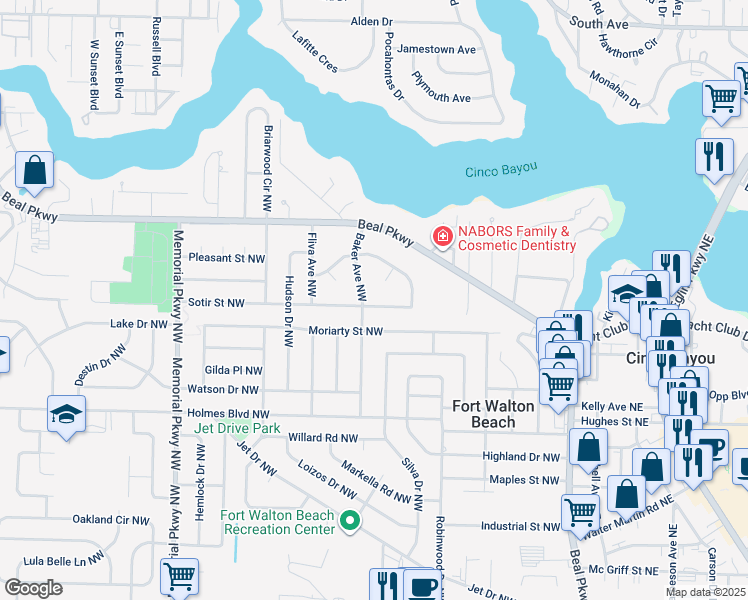 map of restaurants, bars, coffee shops, grocery stores, and more near 117 Sotir Street Northwest in Fort Walton Beach
