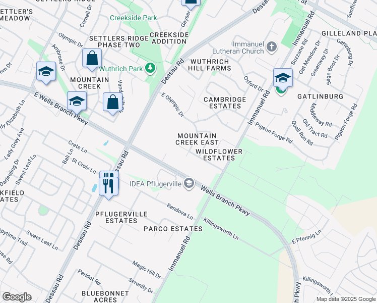 map of restaurants, bars, coffee shops, grocery stores, and more near 911 East Olympic Drive in Pflugerville