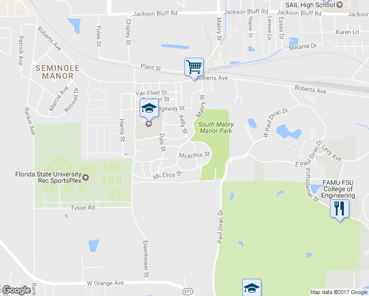 map of restaurants, bars, coffee shops, grocery stores, and more near 2709 Wainwright Street in Tallahassee