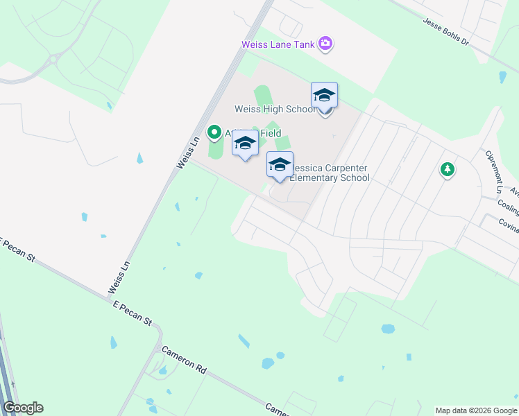 map of restaurants, bars, coffee shops, grocery stores, and more near 16820 Elsinore Lane in Pflugerville
