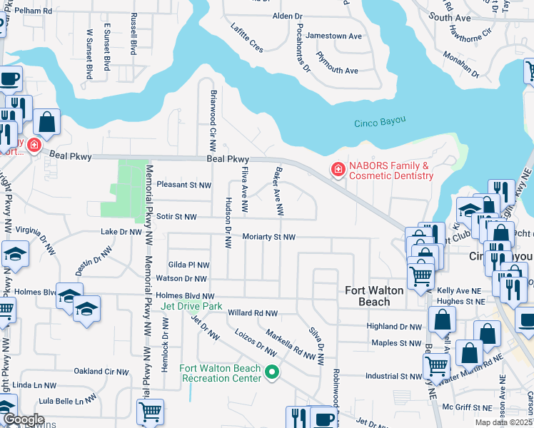 map of restaurants, bars, coffee shops, grocery stores, and more near 125 Sotir Street Northwest in Fort Walton Beach
